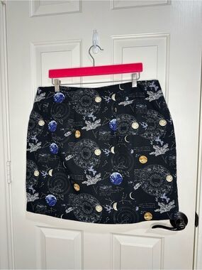 Vintage Outpost Black Space Astrology Novelty Print Skirt Chore Pockets Science